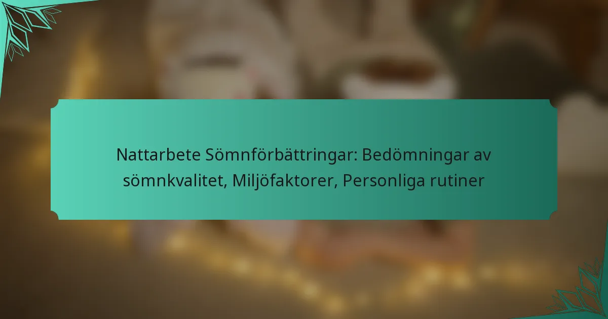 Nattarbete Sömnförbättringar: Bedömningar av sömnkvalitet, Miljöfaktorer, Personliga rutiner