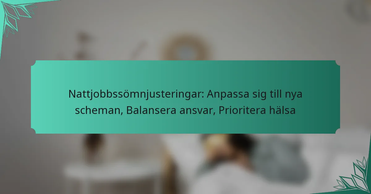 Nattjobbssömnjusteringar: Anpassa sig till nya scheman, Balansera ansvar, Prioritera hälsa